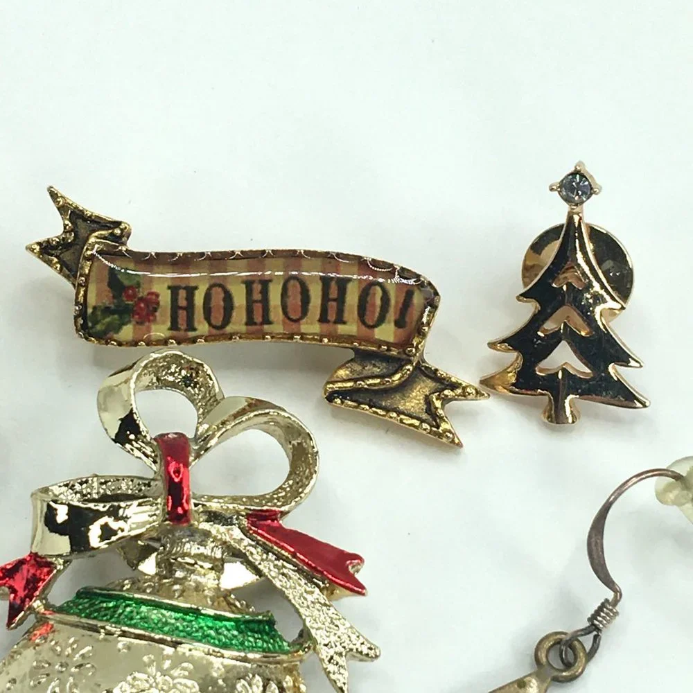 Christmas Holiday Pins Earrings Trees Santa Snowman